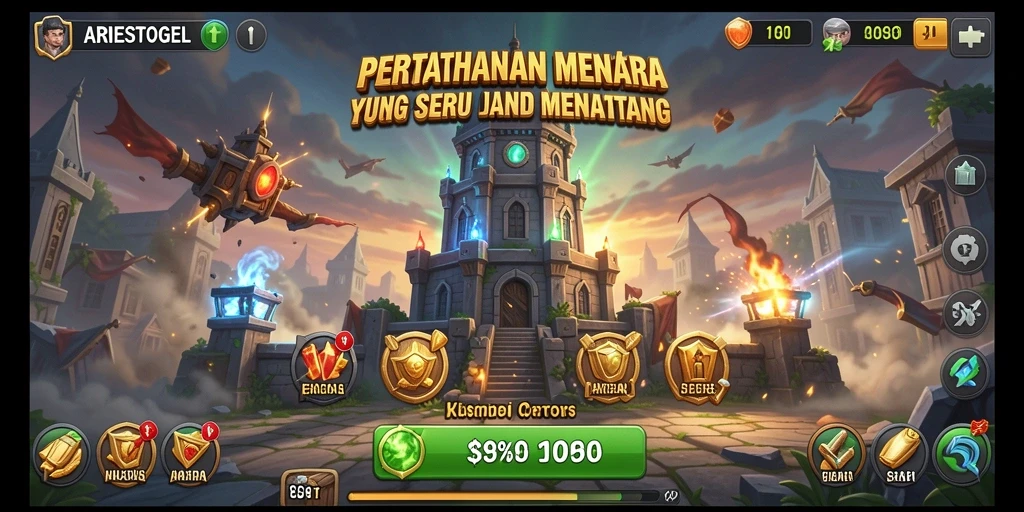 Tampilan menarik dari gameplay Tower Defense ARIESTOGEL yang mendebarkan.