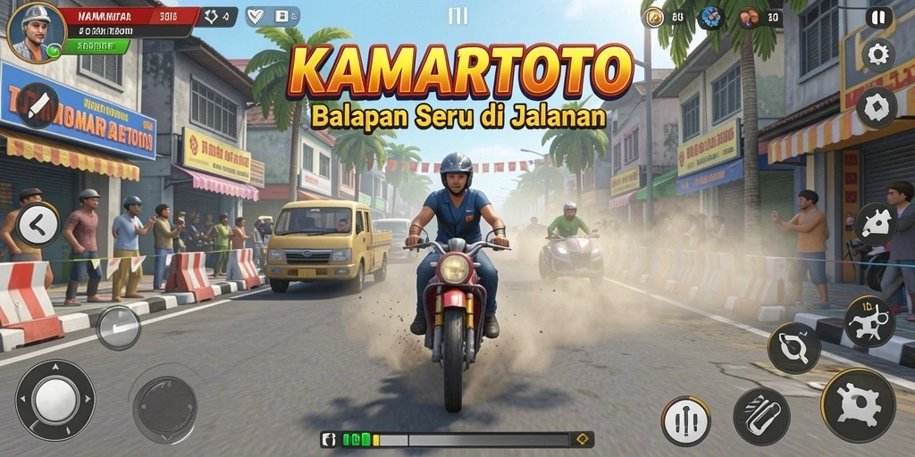 Screenshot gameplay KAMARTOTO dengan balapan yang intens dan grafis menawan.