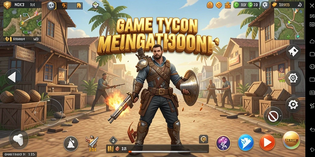Tampilan gameplay NOX123 dengan berbagai pilihan bisnis Tycoon.