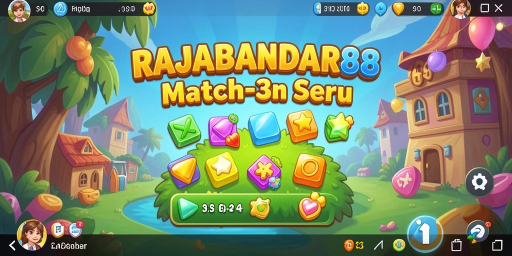 Tampilan gameplay menarik RAJABANDAR88 dengan grafik cerah dan tantangan Match-3.