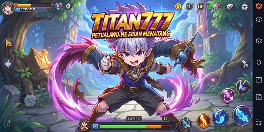 Tampilan gameplay seru dari TITAN777 dengan karakter anime yang menawan.