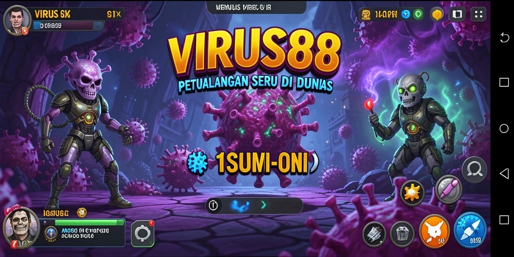 Tampilan screenshot utama menunjukkan aksi mendebarkan dalam gameplay VIRUS88.